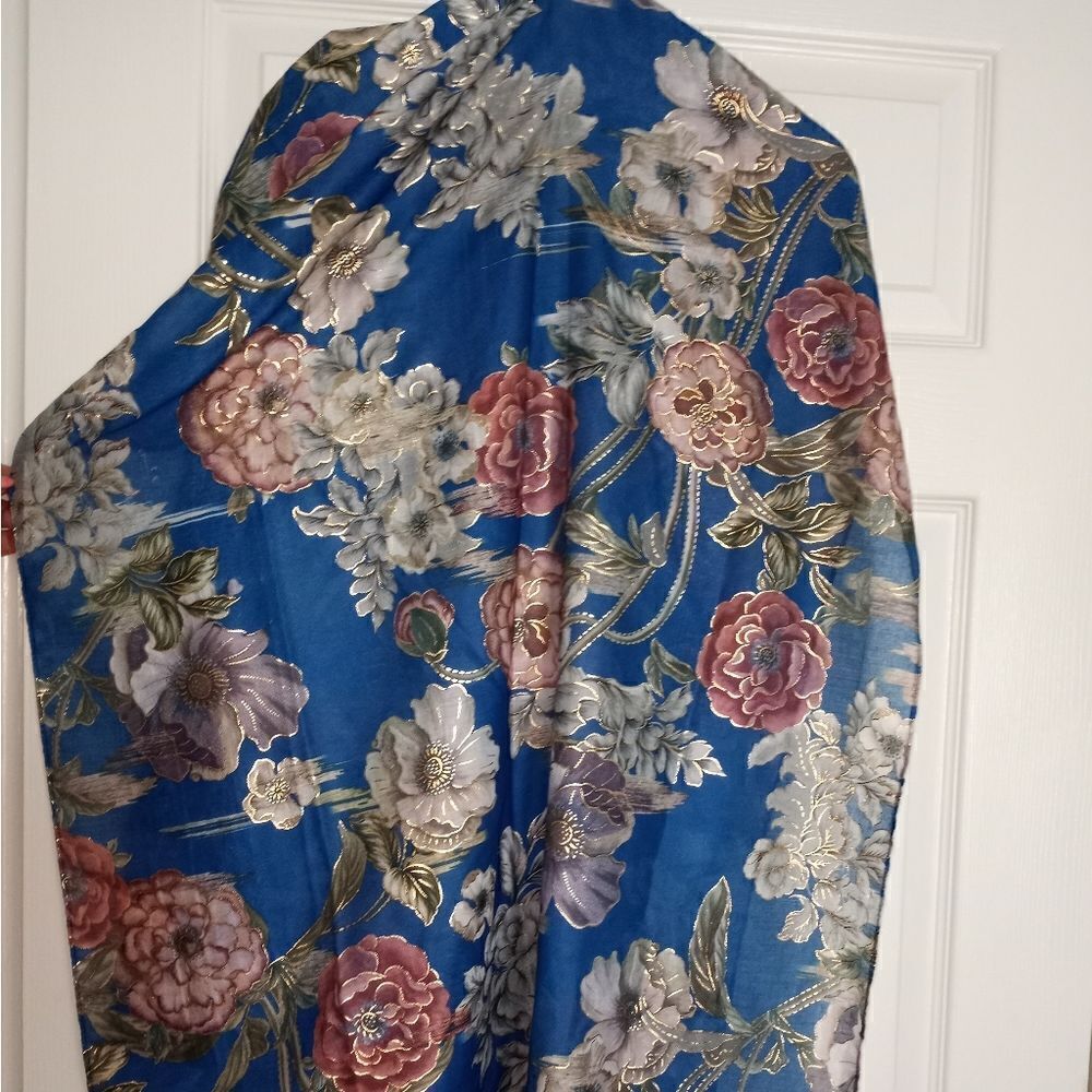 LULLA COLLECTION by BINDYA Blue FloralPrint Women's Scarf 100%Viscose NWT 70"×27
